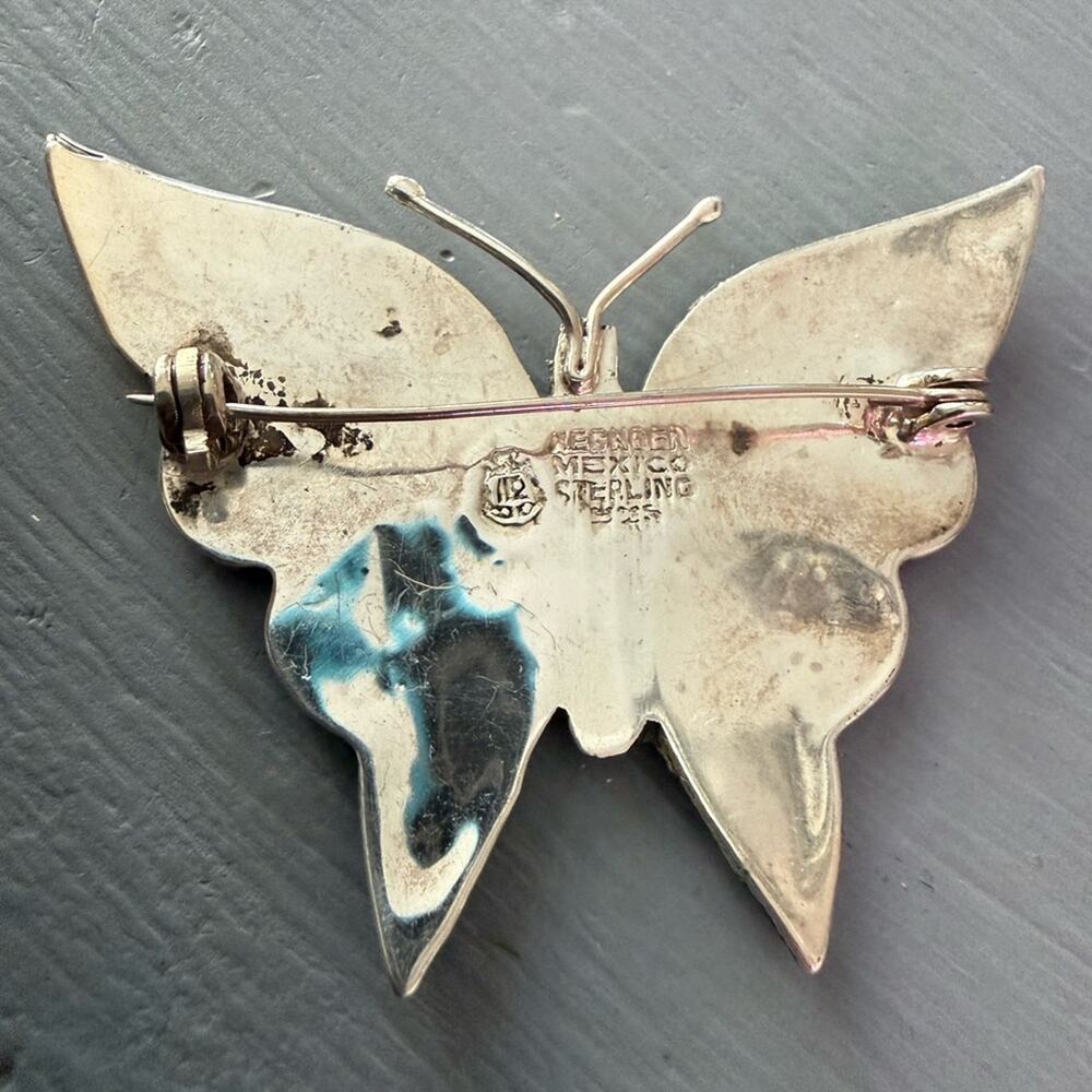 925 Sterling Silver Abalone Mexico Butterfly Pin Brooch VINTAGE - Picture 5 of 8
